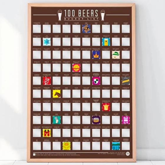 A világ 100 sörmárkája kaparós plakát